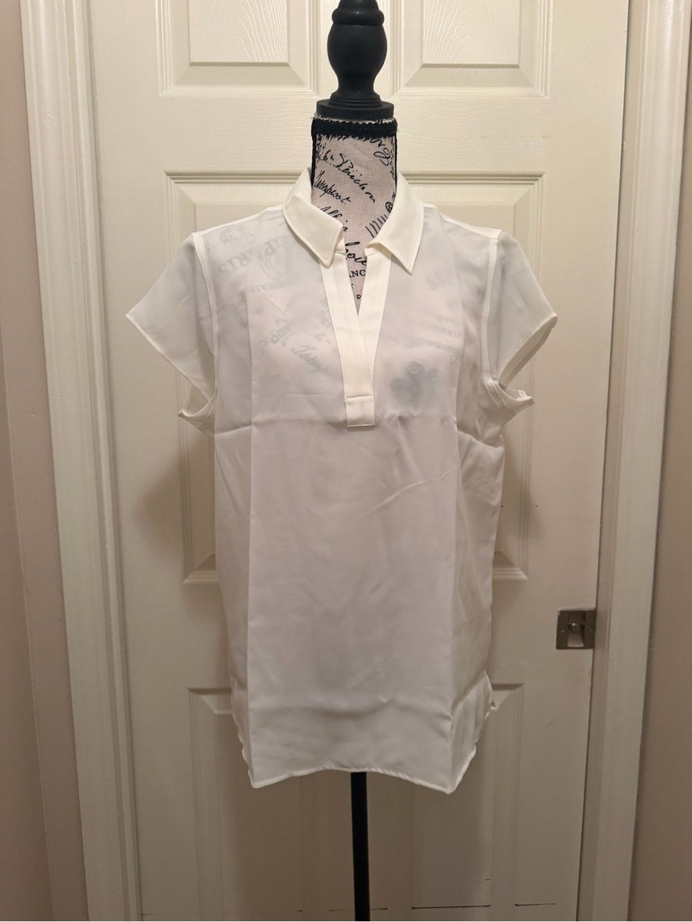 Classic Ivory Split-Neck Cap Sleeve Blouse